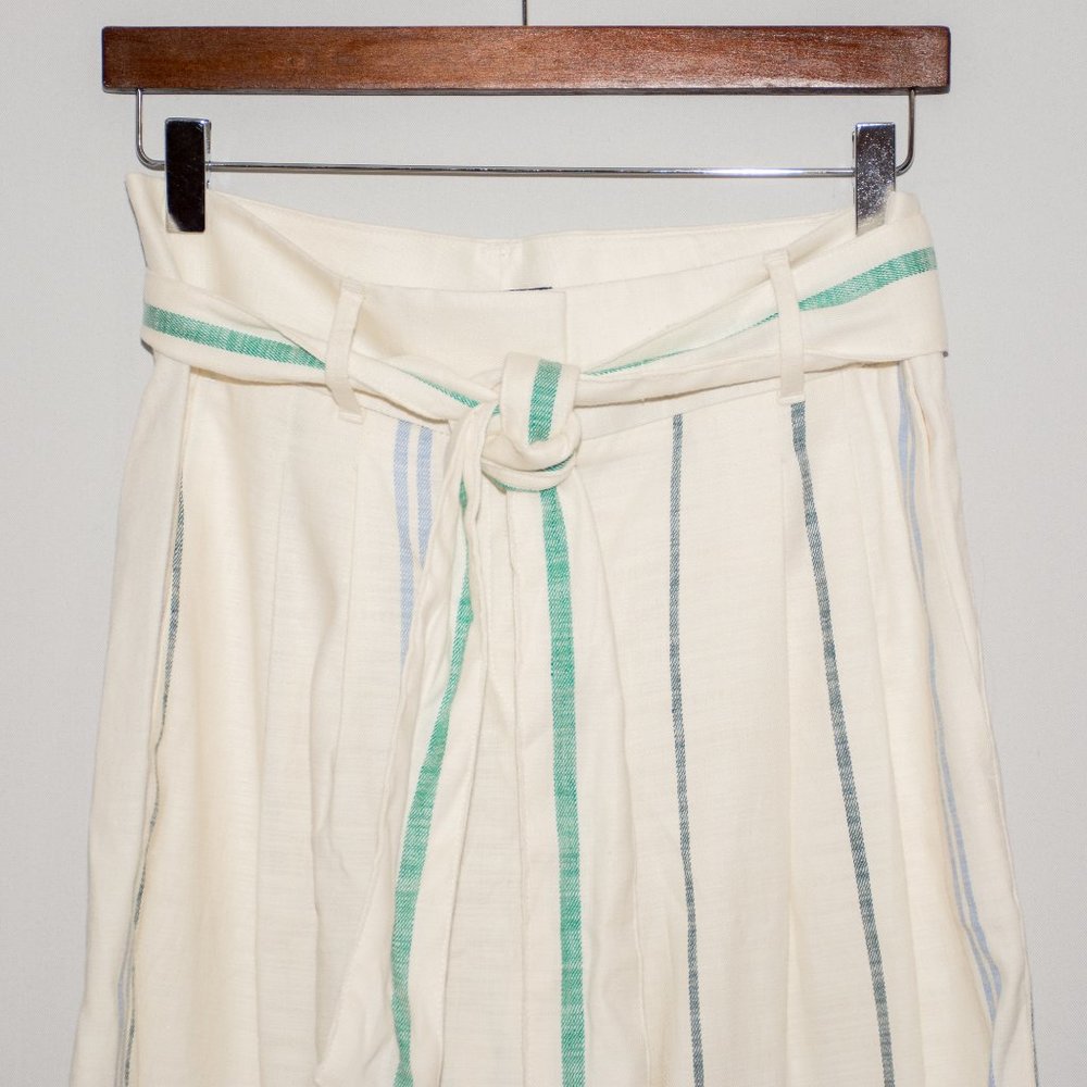 Ann Taylor Tie Waist Striped Linen Wide Leg Pants - Picture 6 of 8